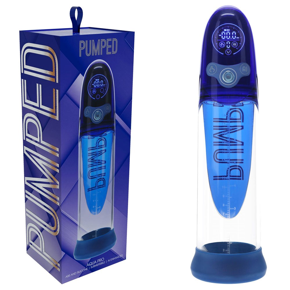 Shots Toys PUMPED AI Enabled Submersible Auto Penis Pump with Smart Memory - Blue - Penis Pumps And Stretchers
