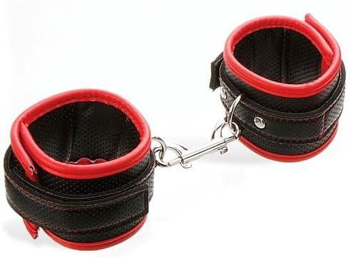 Adam & Eve Scarlet Couture Bondage Cuffs Black/Red with Breathable Vegan Leather - Cuffs And Restraints