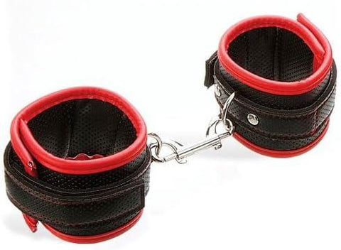 Adam & Eve Scarlet Couture Bondage Cuffs Black/Red with Breathable Vegan Leather - Cuffs And Restraints