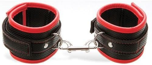 Adam & Eve Scarlet Couture Bondage Cuffs Black/Red with Breathable Vegan Leather - Cuffs And Restraints
