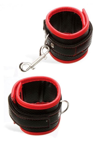 Adam & Eve Scarlet Couture Bondage Cuffs Black/Red with Breathable Vegan Leather - Cuffs And Restraints