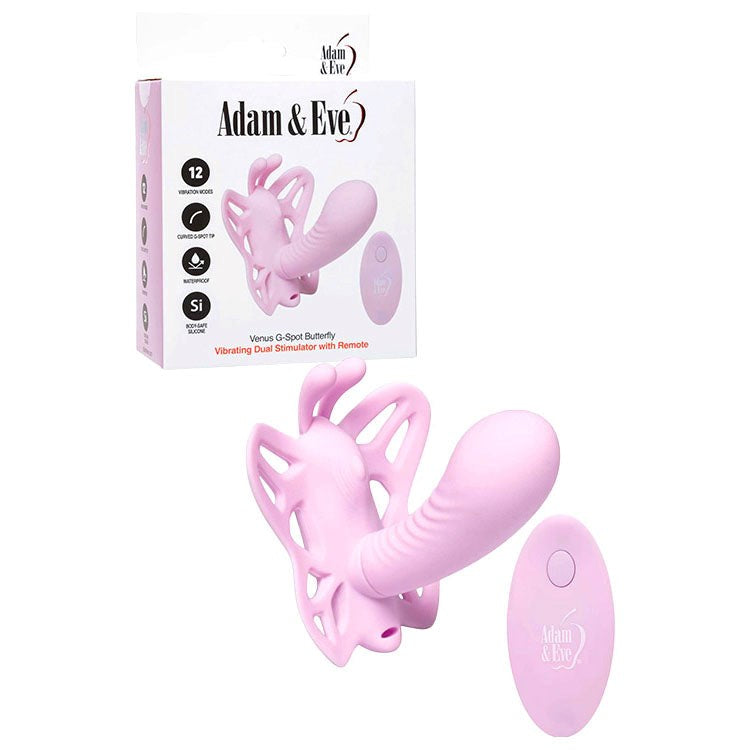 Adam & Eve Venus G Spot Butterfly Vibrator with Remote Dual Stimulation - Pink - Remote Control Vibrators