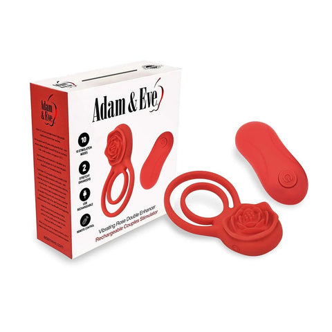 Adam & Eve Double Ring Vibrating Rose Cock Ring with Remote - Vibrating Cock Rings