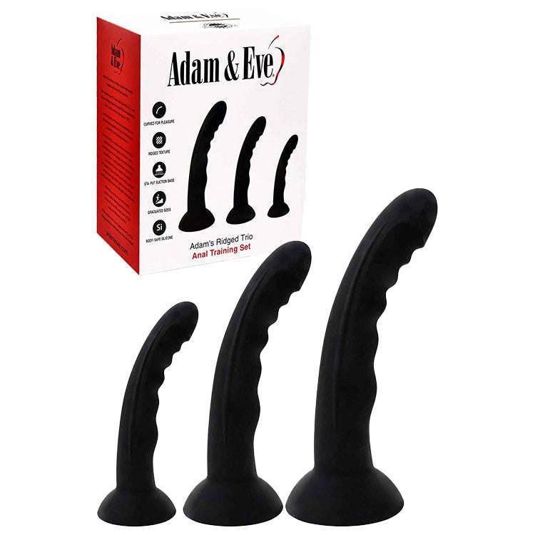 Adam & Eve Adams Ridged Trio Anal Training Dildo Kit with Progressive Sizing - Black - Anal Dildos