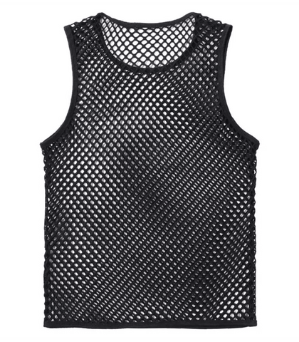 Love In Leather Mens Mesh Singlet with Black Binding Breathable Fetishwear - Mens Briefs And Boxers