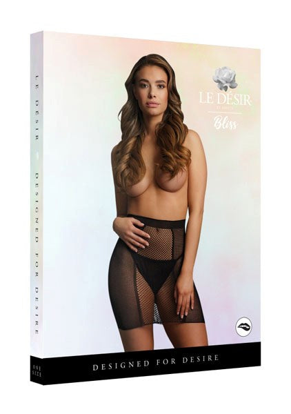 Shots Toys Le Desir Womens High Waist Fishnet Skirt Black Seductive Design - - Fishnet and Thigh Highs