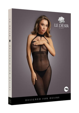 Shots Toys Le Desir High Neck Womenks Sexy Dress Black Fishnet Halter - Body Stockings