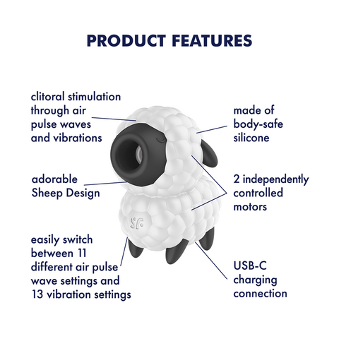 Satisfyer Dreamy Sheep Vibrating Air Pulse Stimulator with Dual Motor Tech - Clit Ticklers and Pulsators