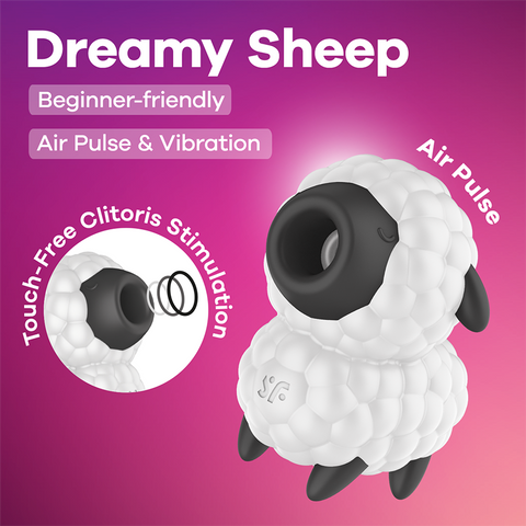 Satisfyer Dreamy Sheep Vibrating Air Pulse Stimulator with Dual Motor Tech - Clit Ticklers and Pulsators