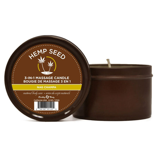 Earthly Body Hemp Seed 3 In 1 Scented Massage Candle 170 g Vegan Formula - Nag Champa - Sex Pheromones and Perfumes