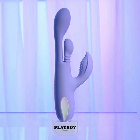 Playboy Pleasure NUBBIN RUBBIN Thrusting Rabbit Vibrator - Purple - Rabbit Vibrators