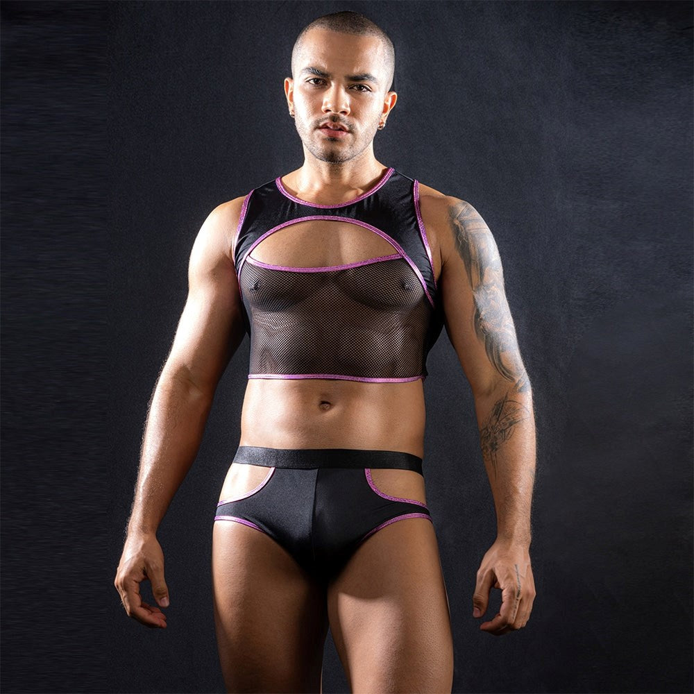 Love In Leather Sleeveless top & Trunks With Cut Outs - - Mens Briefs And Boxers