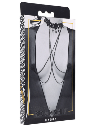 Sportsheets Sex and Mischief Lace Collar with Nipple Ties Adjustable Design - Collars and Leads