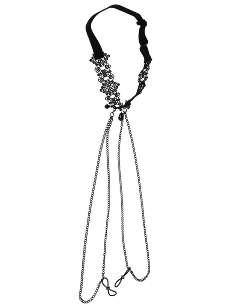 Sportsheets Sex and Mischief Lace Collar with Nipple Ties Adjustable Design - Collars and Leads