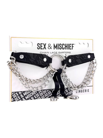 Sportsheets Sex and Mischief Chain Lace Garters with Draped Chains - Her Fetish