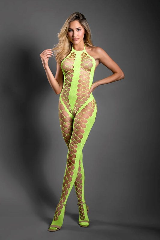 Fantasy Lingerie Sheer Unstoppable Bodystocking OS Neon Green - Green - Body Stockings