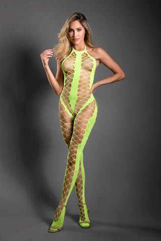 Fantasy Lingerie Sheer Unstoppable Bodystocking OS Neon Green - Body Stockings