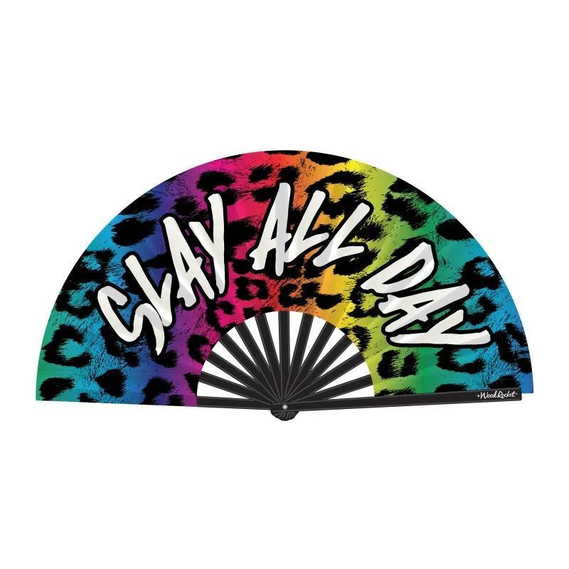 Wood Rocket Slay All Day Fan Sex Party Gifts Rainbow Leopard Print Fan - Rainbow - Party Gifts and Novelties