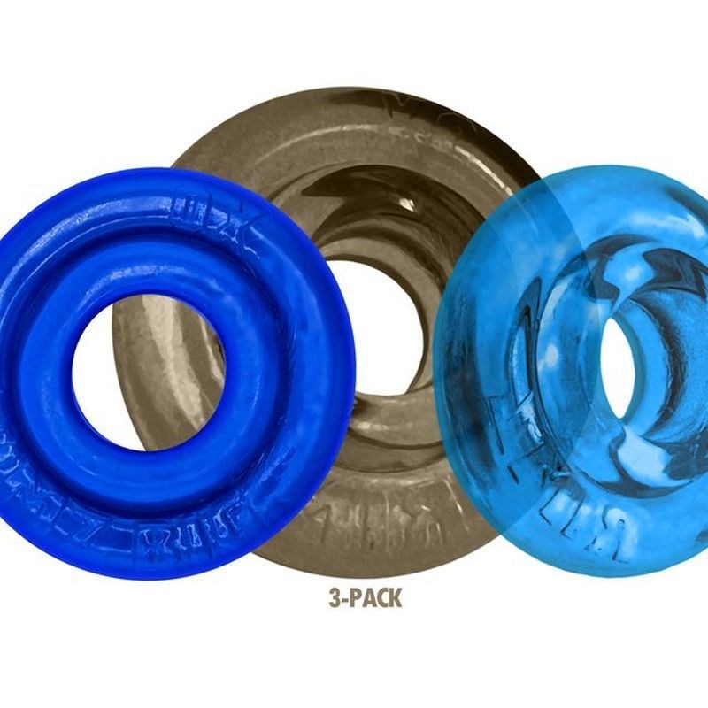 OxBalls RimRingz 3 Piece Multi Size Stretchy Cock Ring Set with Stackable - Blue - Cock Ring Sets