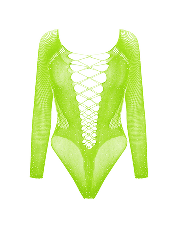 Love In Leather Rhinestone Sexy Womens Bodysuit Sparkling Long Sleeve Body - Teddies and Bodysuits