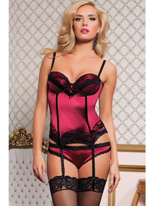 Seven til Midnight Stretch Satin and Lace Bustier with Push Up Cups - 1XL 2XL No Panty - Bustiers and Corsets