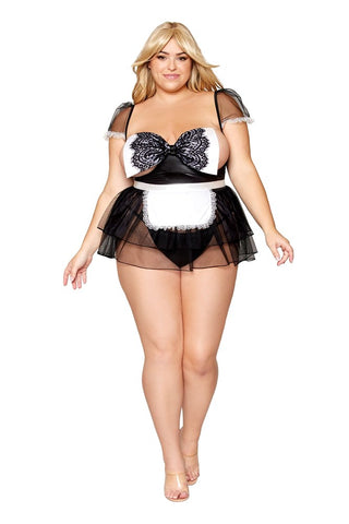 Dream Girl Lingerie Garter Babydoll and Apron Black Open Cup Mesh Design - BabyDolls And Chemises