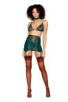 Dream Girl Lingerie Garter Skirt Bralette G String & Collar Gold Lace Set - Bras and Bra Sets