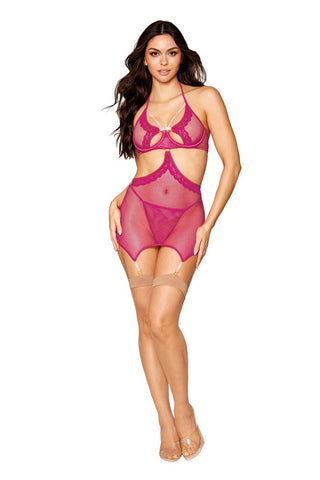 Dream Girl Lingerie Sexy Garter Slip and G String with Fishnet Design - Bras and Bra Sets