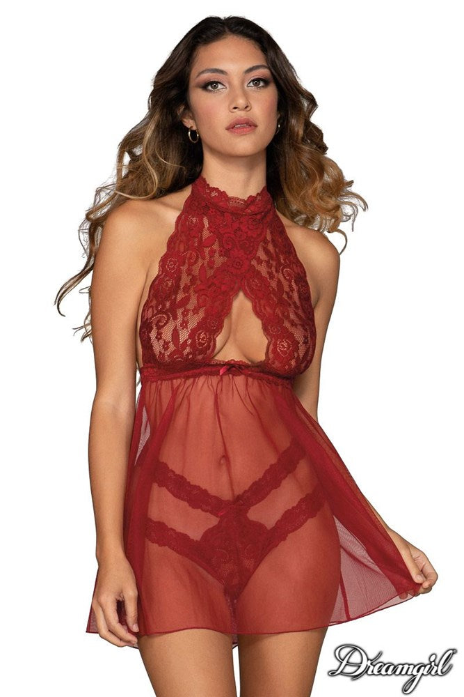 Dream Girl Lingerie Sexy Womens Babydoll & Panty with Halter Neck Design - BabyDolls And Chemises