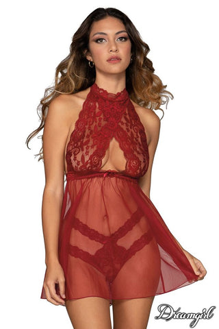 Dream Girl Lingerie Sexy Womens Babydoll & Panty with Halter Neck Design - BabyDolls And Chemises