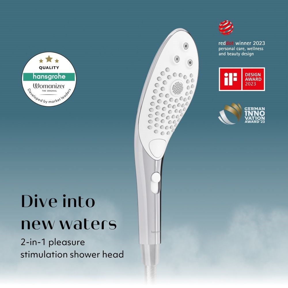 Womanizer Wave Waterproof Clitoral Stimulator Showerhead Water Massager - Chrome - Clit Ticklers and Pulsators