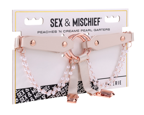 Sportsheets Sex and Mischief Peaches n CreaMe Pearl Garters with Pearl Accents - Cuffs And Restraints