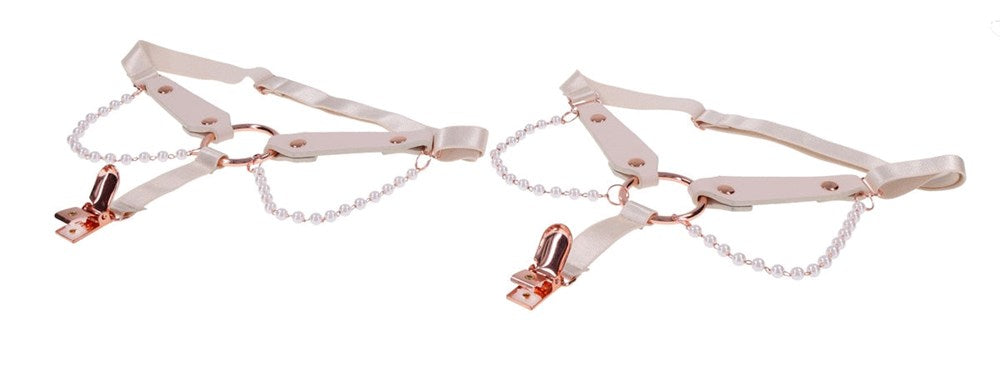 Sportsheets Sex and Mischief Peaches n CreaMe Pearl Garters with Pearl Accents - Cuffs And Restraints