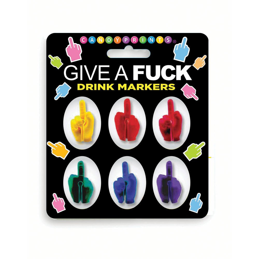 Little Genie Give A Fuck Drink Markers Set of 6 Middle Finger Cocktail Fun - Default Title - Party Gifts and Novelties
