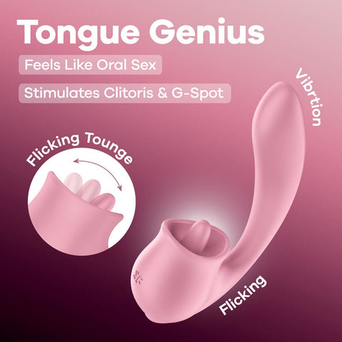 Satisfyer Tongue Genius Vibrator with Clit Stimulator USB Rechargeable - Clit Ticklers and Pulsators