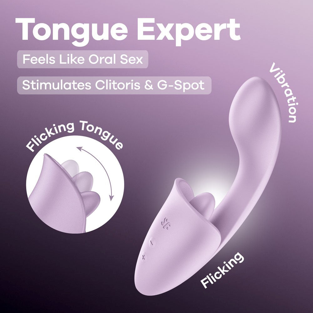 Satisfyer Tongue Expert Vibrator with Clitoral Stimulator Dual Stimulation - Purple - Clit Ticklers and Pulsators