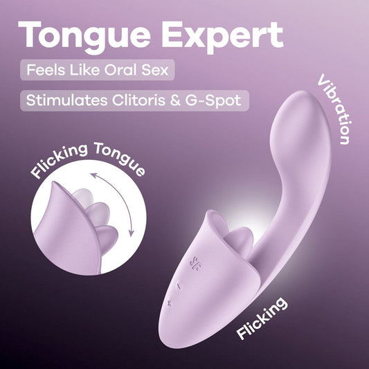 Satisfyer Tongue Expert Vibrator with Clitoral Stimulator - Purple - Clit Ticklers and Pulsators
