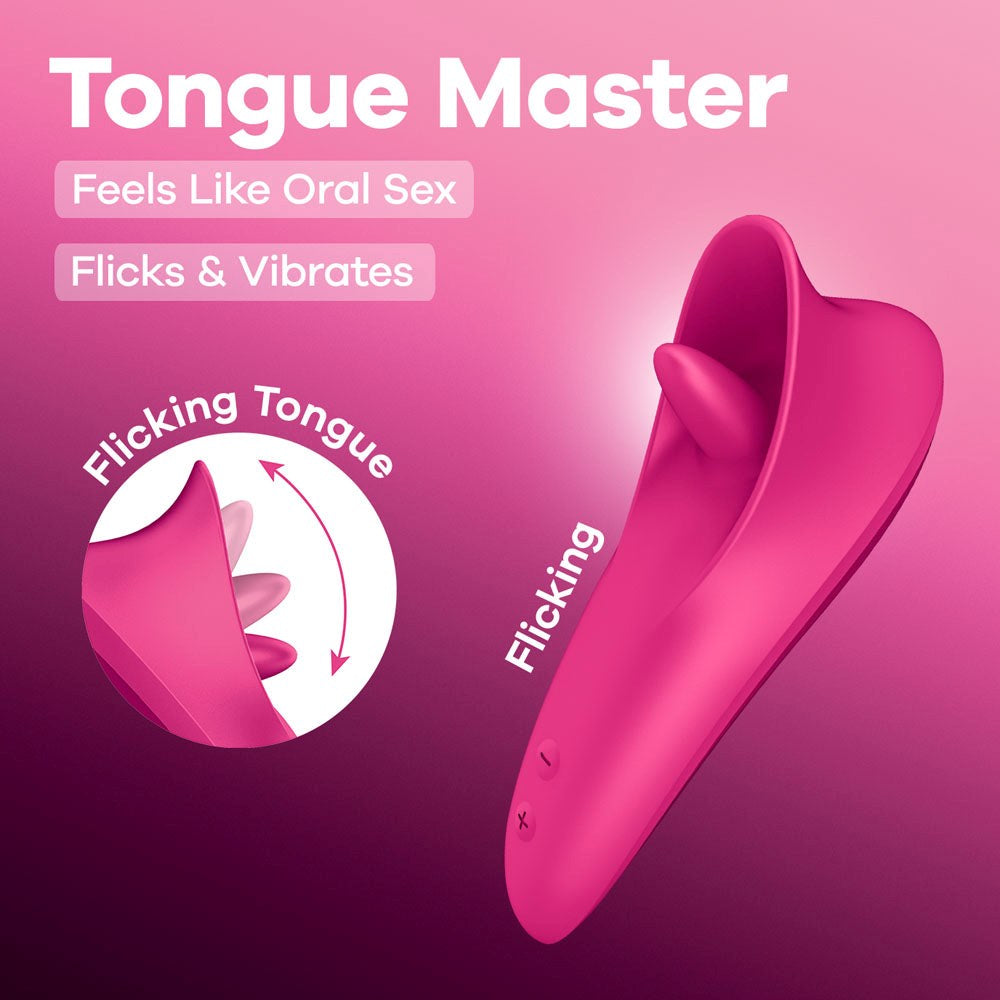 Satisfyer Tongue Master Flicking Clitoral Stimulator with Vibration - Pink - Clit Ticklers and Pulsators