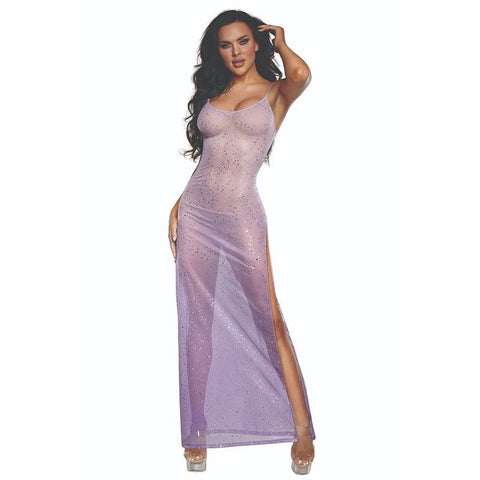 Dream Girl Lingerie Ombre Glitter Mesh Womens Gown Lilac Seductive - Kimono's and Gowns