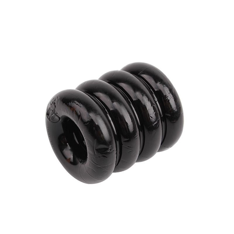 Chisa Quadplay Male Pleasure Ball and Cock Ring Four Ring Design - Black - Stretchy Cock Rings