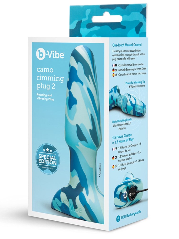 B Vibe Rimming 2 Rotating and Vibrating Butt Plug Camo Dual Stimulation - - Butt Plugs