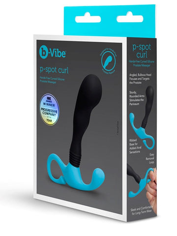 B Vibe Curl Hands Free Curved Silicone Prostate Massager Ribbed Base - Prostate Toys