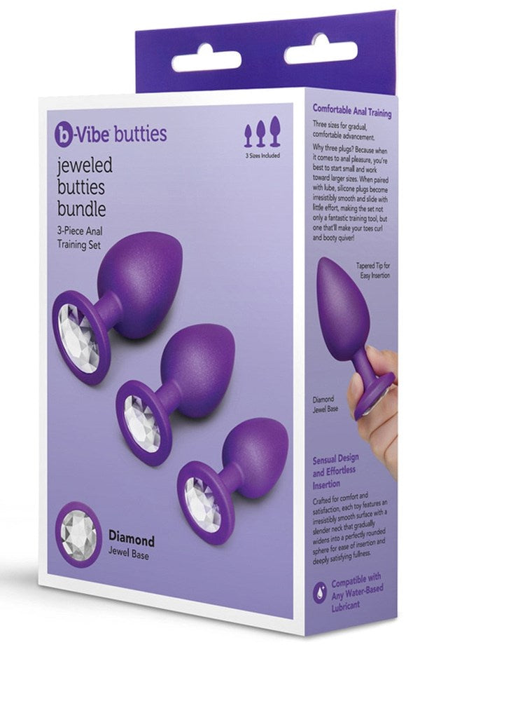 B Vibe Jewel Butties 3 Piece Anal Training Set Diamond Jewel Base - Butt Plugs
