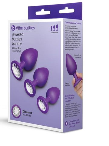 B Vibe Jewel Butties 3 Piece Anal Training Set Diamond Jewel Base - Butt Plugs