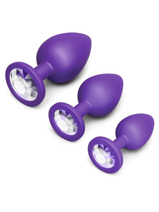 B Vibe Jewel Butties 3 Piece Anal Training Set Diamond Jewel Base - Purple - Butt Plugs