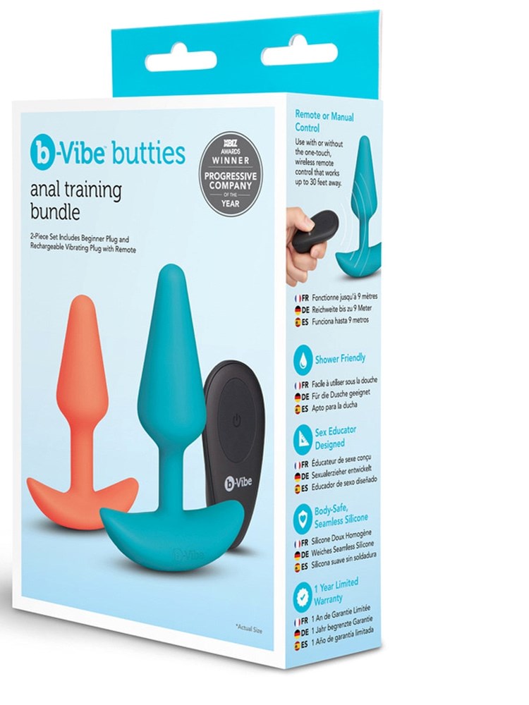 B Vibe Butties 2 Piece Anal Training Set with Remote Control - - Butt Plugs