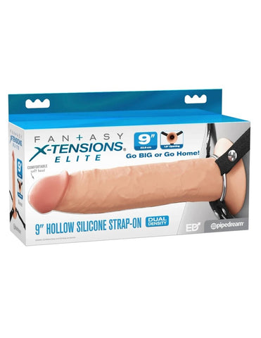 Pipedream FX Elite 9in Silicone Hollow Strap On Dual Density with Premium Harness - Strap On Sextoys