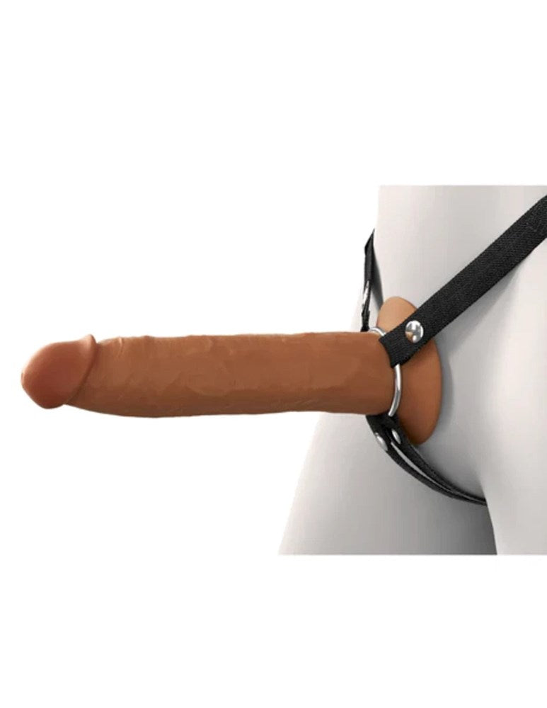 Pipedream FX Elite 9in Silicone Hollow Strap On Dual Density with Premium Harness - Brown - Strap On Sextoys