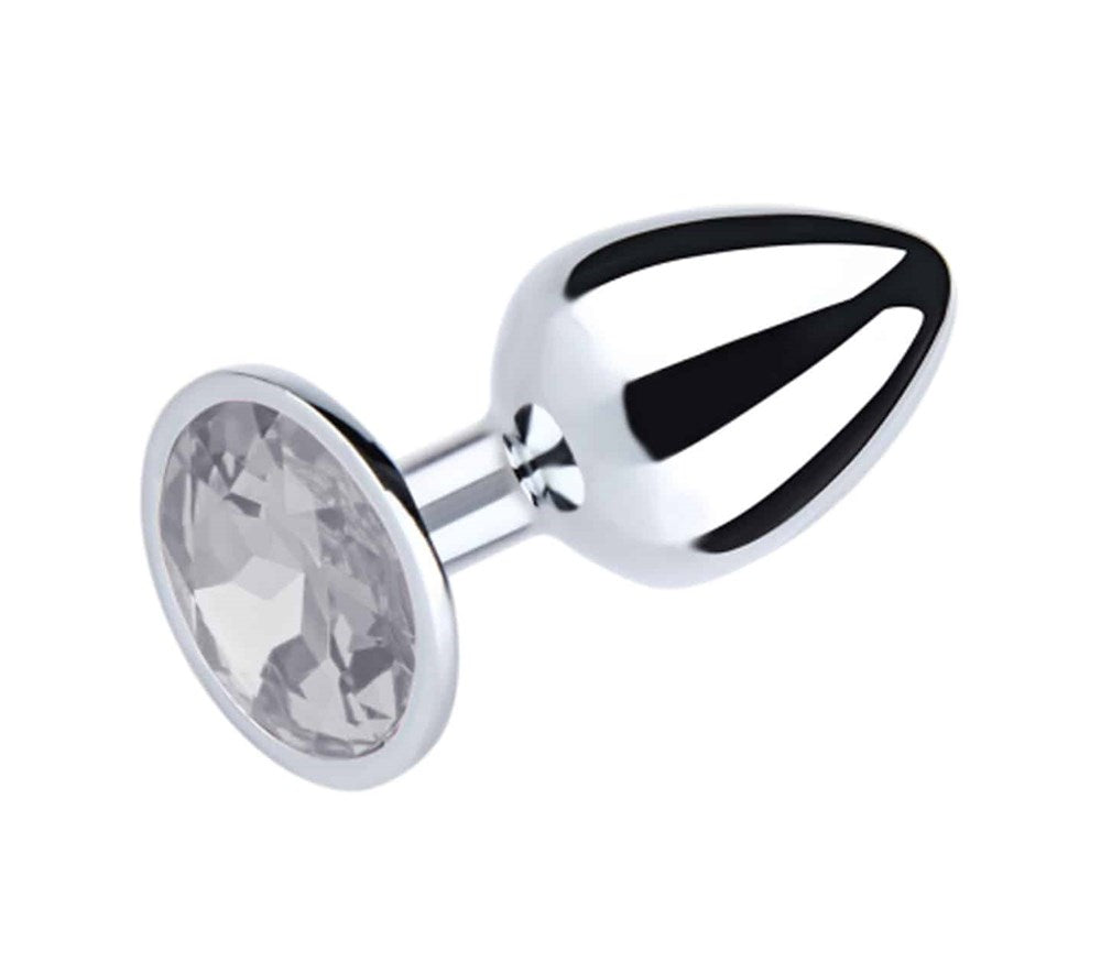 Love In Leather Round Gem Butt Plug Large Premium Aluminium Anal Sex Toy - Clear - Butt Plugs