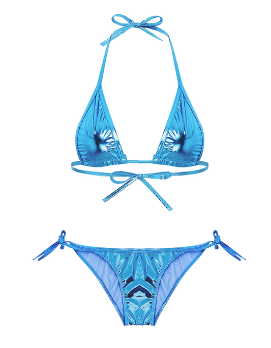 Love In Leather Metallic Womens Micro Bikini OS - Blue - G-Strings, Panties and Shorts